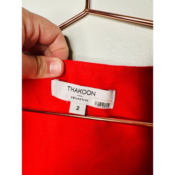 THAKOON Women's Red Linen Blend Tie-Front Short Sleeve V-Neck Romper Size 2 - Picture 6 of 9